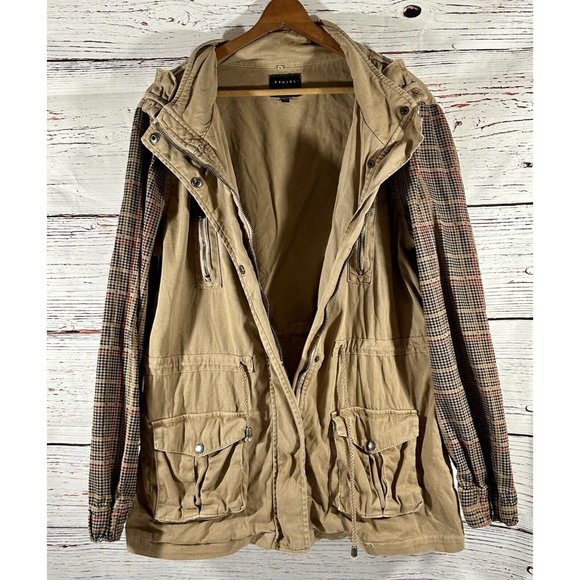 Tinsel Cargo Utility Jacket Coat Womens Size Medium Tweed Sleeve Zip Up Brown - Picture 2 of 14